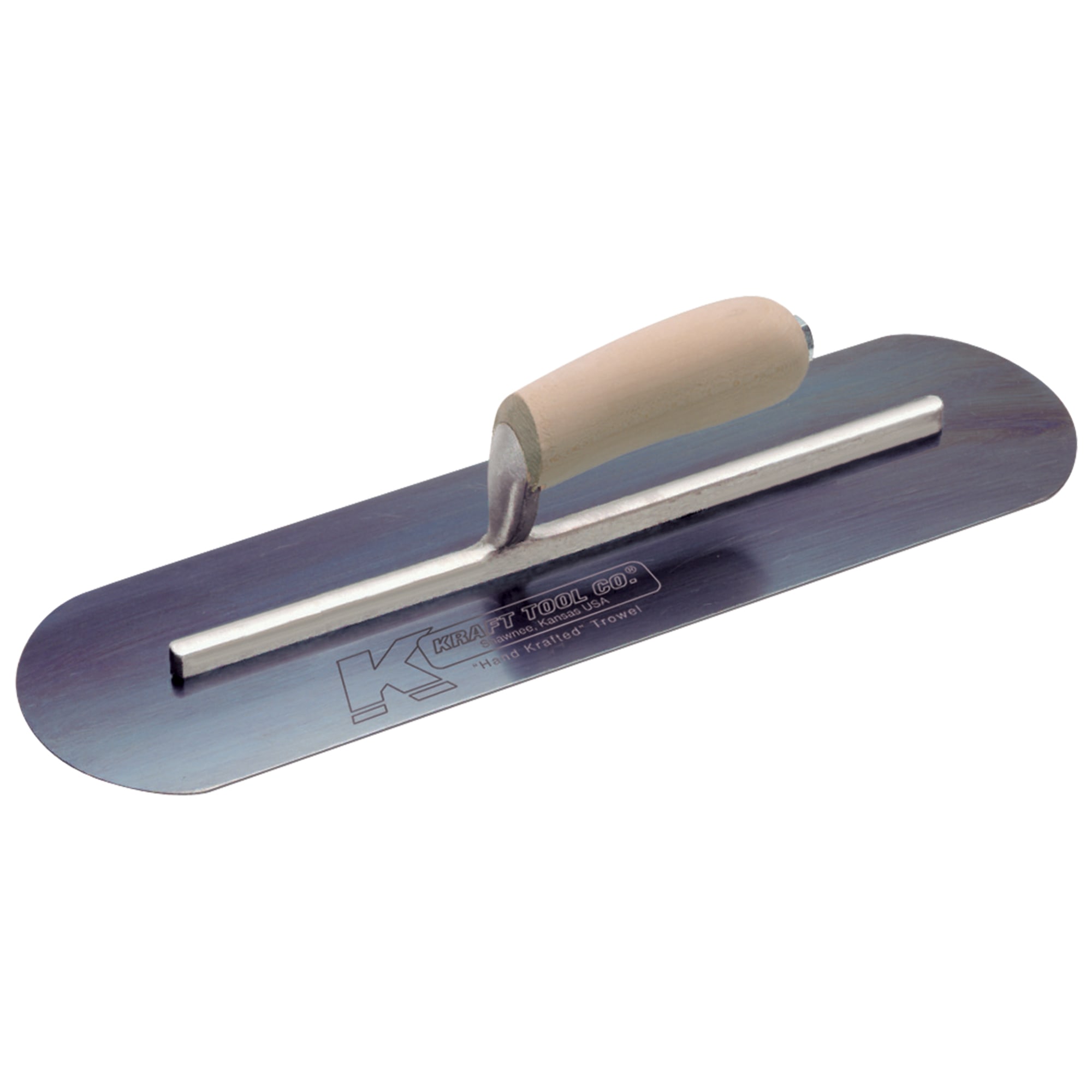Browse Specs and more for the 24″ x 5″ Blue Steel Pool Trowel with a Camel Back Wood Handle on a Long Shank - KC Bobcat